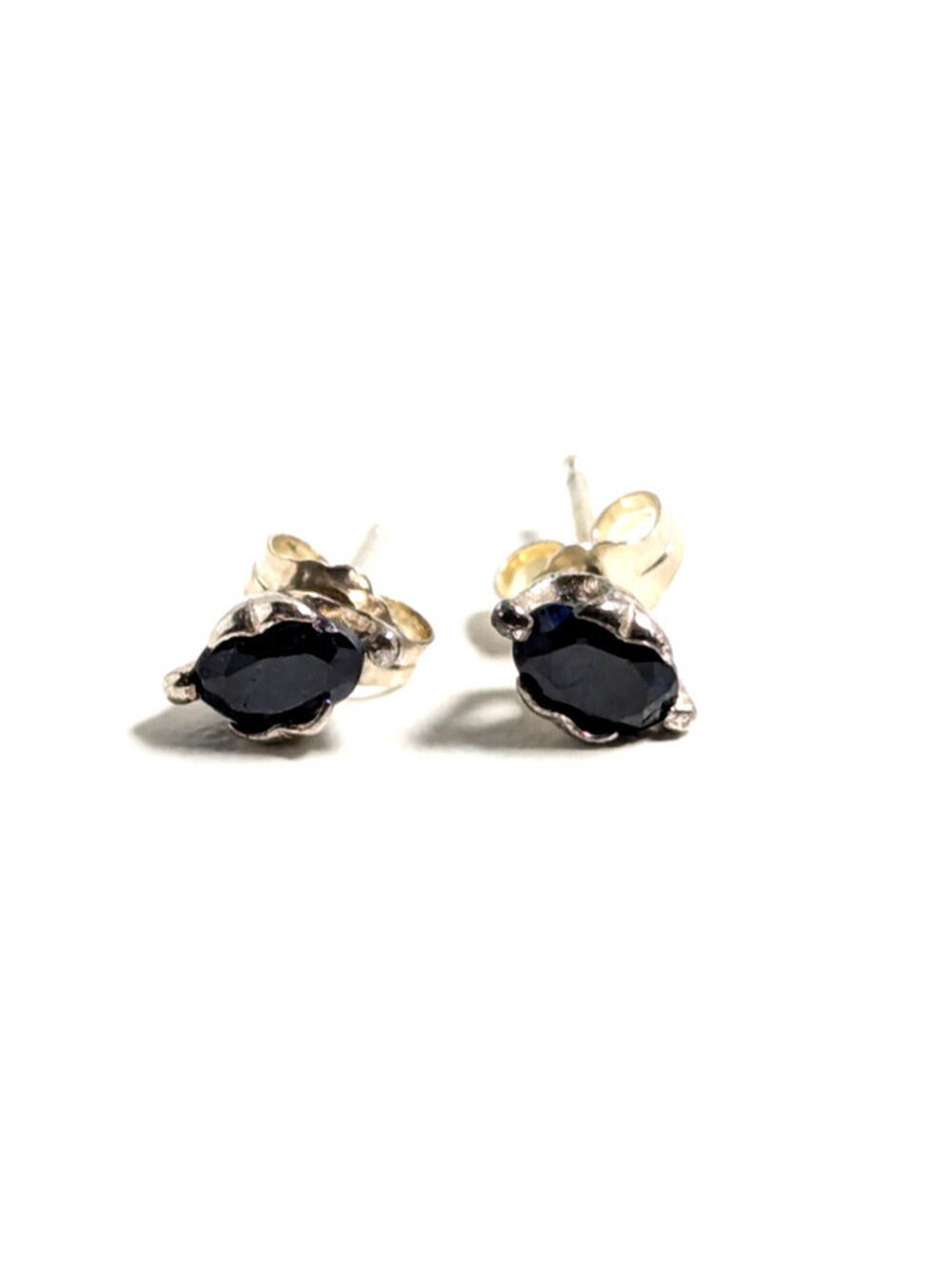 Elegant Sterling Silver 925 Black Oval Stone Faceted Classic Chic Stud Earrings
